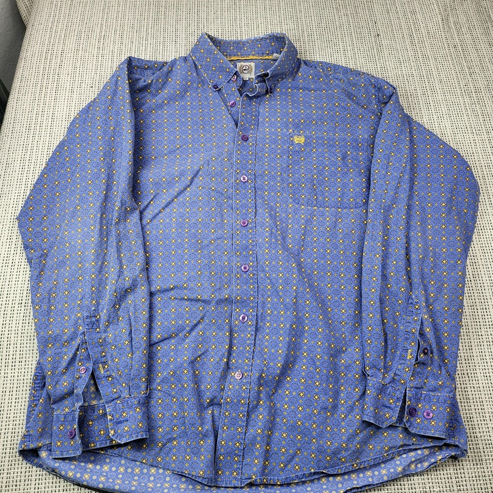 Cinch Shirt Mens Large Blue Geometric Long Sleeve Button Front Western Casual